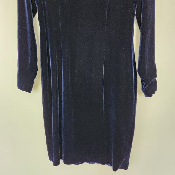 Vintage Velvet Velour Long Sleeve Mini Dress Size 4 Keyhole Gold Button Back - Picture 4 of 6